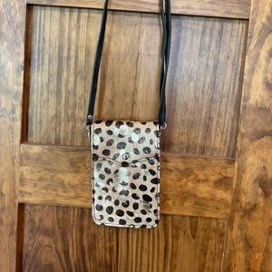 Leopard Print Crossbody Phone Bag - Black Strap